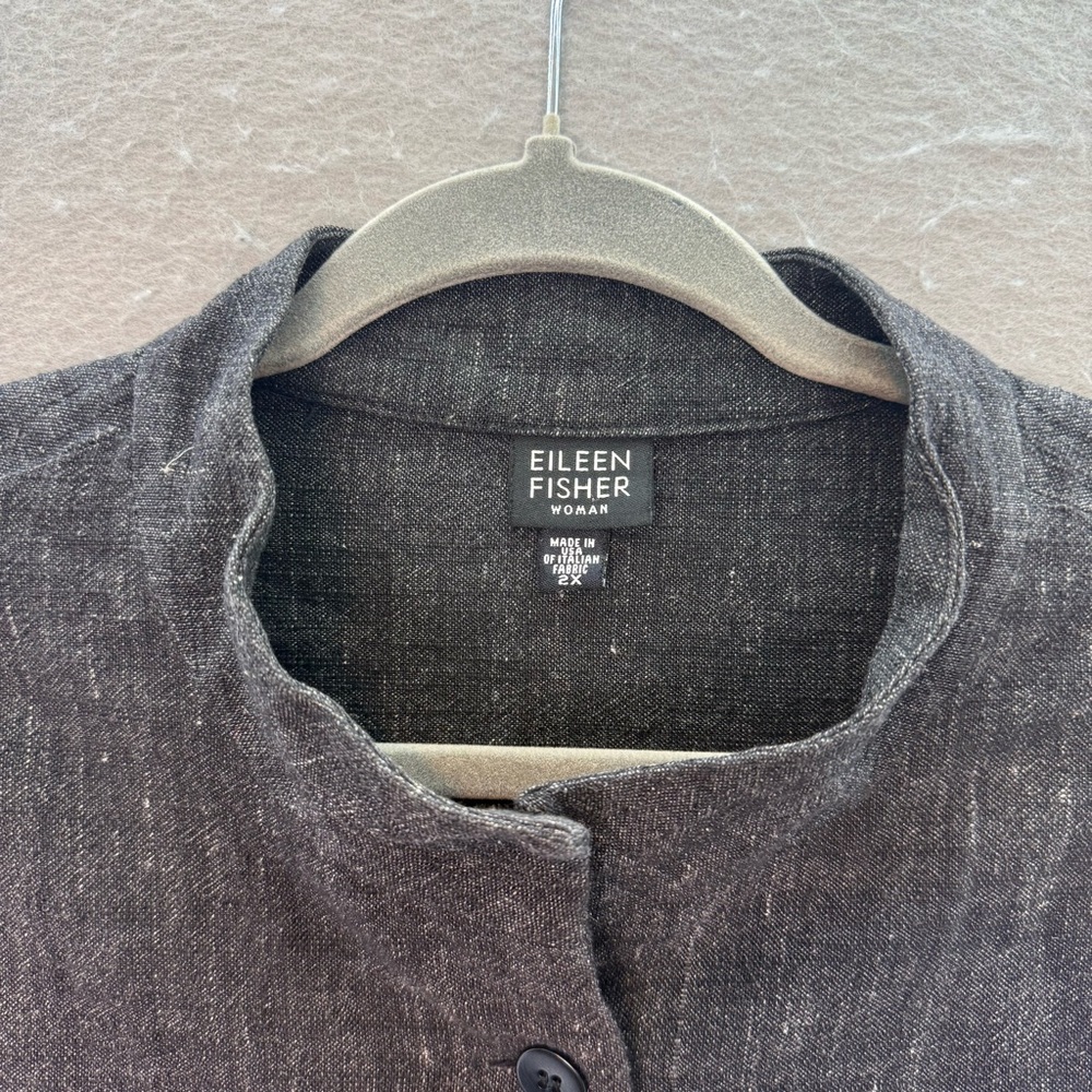Eileen Fisher - women’s cotton linen blend Jacket dark gray button down size 2X - Picture 2 of 6